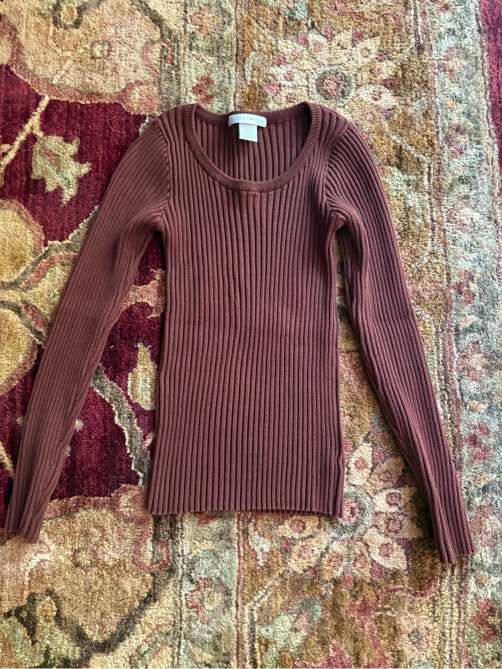 The Limited Ribbed Scoop-Neck Long Sleeve Top - Brown